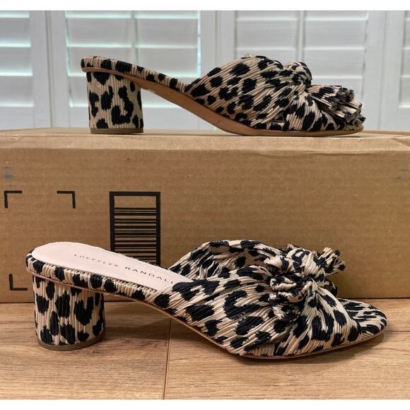 Loeffler Randall Emilia Knot Sandal Leopard Lamé Fabric Size 6.5 NWOB Chic Style - Picture 2 of 12